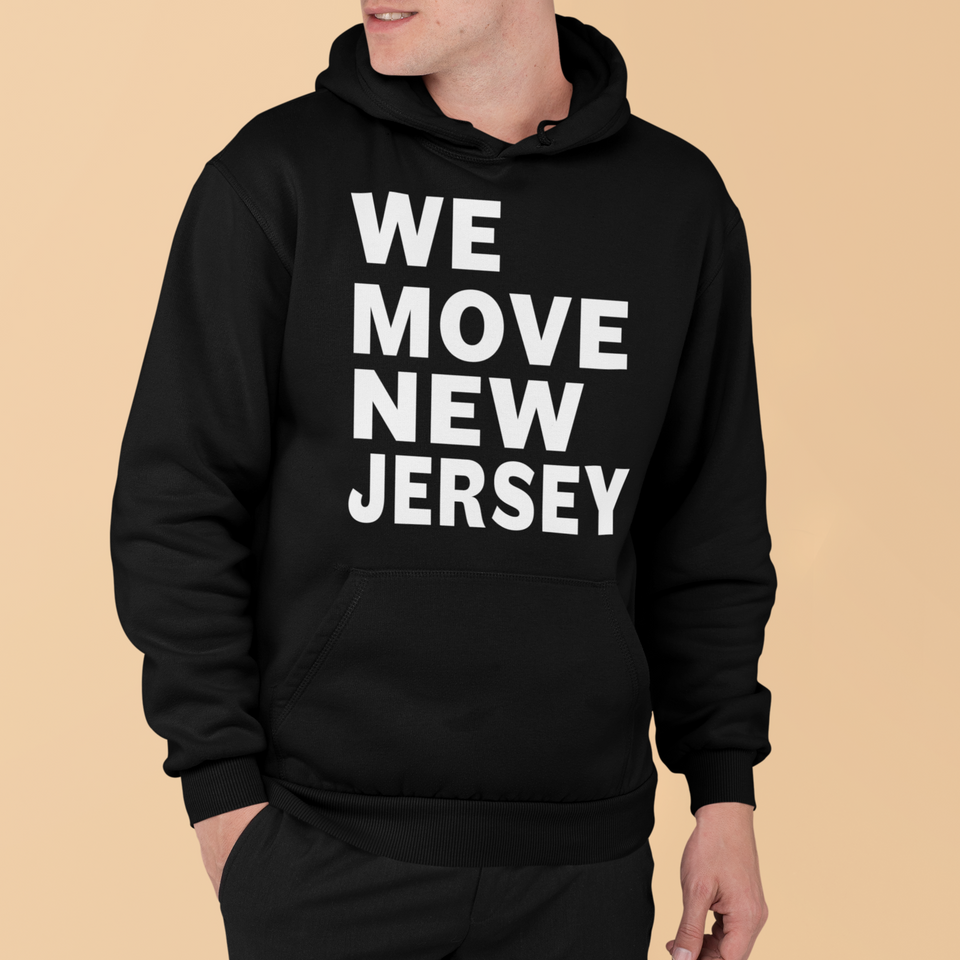 BLACK CUSTOM PRINT WE MOVE PULLOVER HOODIE