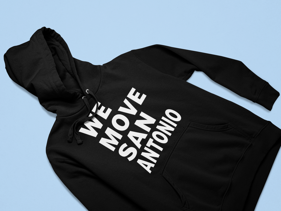 BLACK CUSTOM PRINT WE MOVE PULLOVER HOODIE