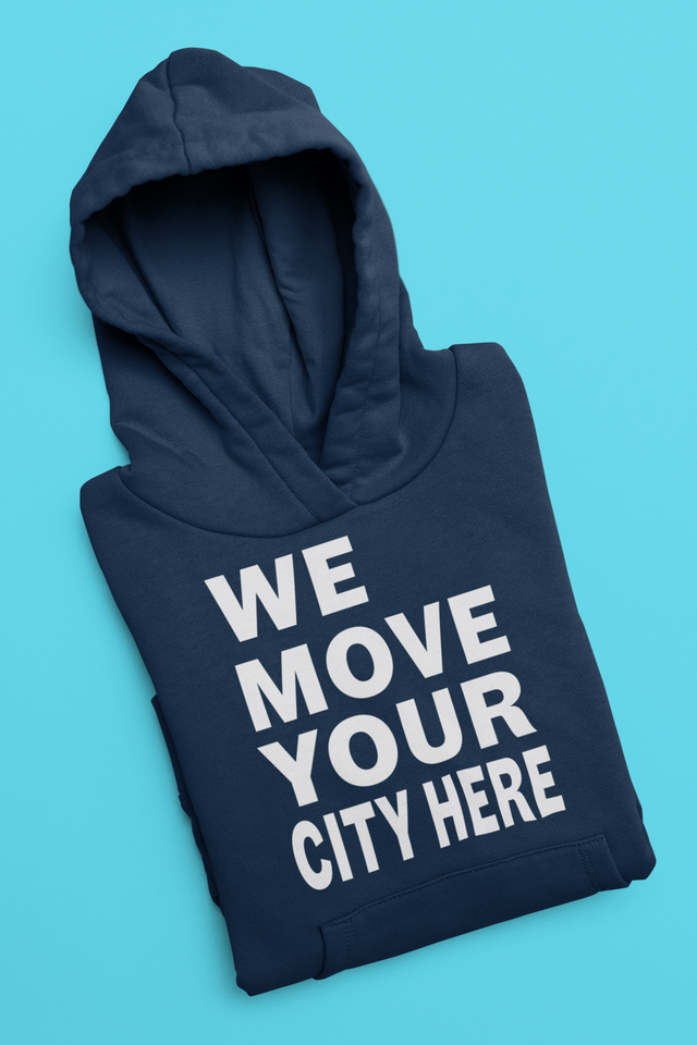 NAVY BLUE CUSTOM PRINT WE MOVE PULLOVER HOODIE