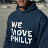 NAVY BLUE CUSTOM PRINT WE MOVE PULLOVER HOODIE