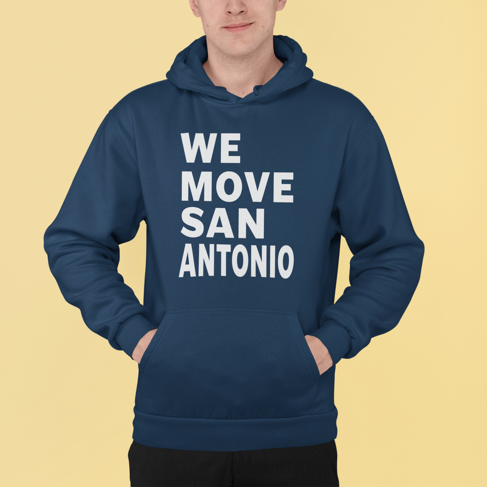 NAVY BLUE CUSTOM PRINT WE MOVE PULLOVER HOODIE